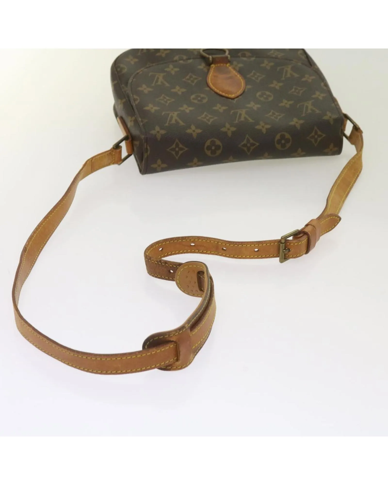 Monogram Shoulder Bag with Flap Closure and Golden Hardware