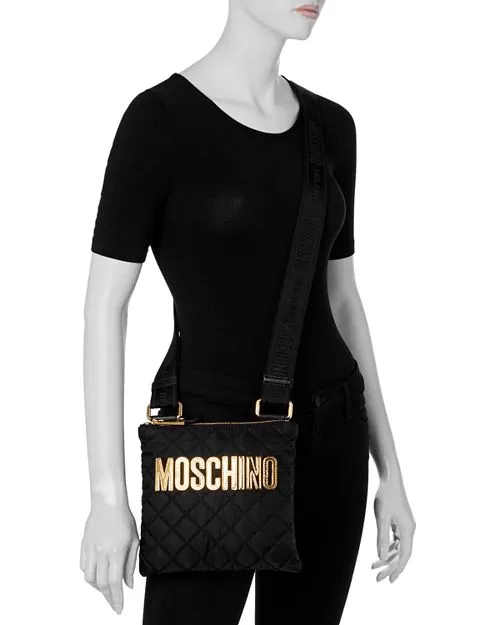 Moschino Quilted Nylon Crossbody Bag, Black