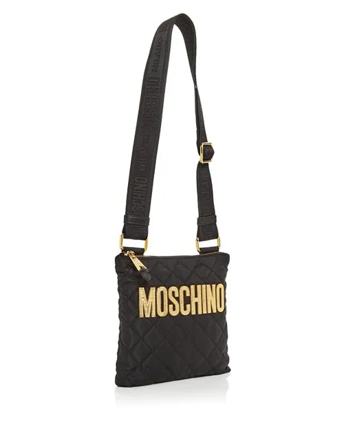 Moschino Quilted Nylon Crossbody Bag, Black