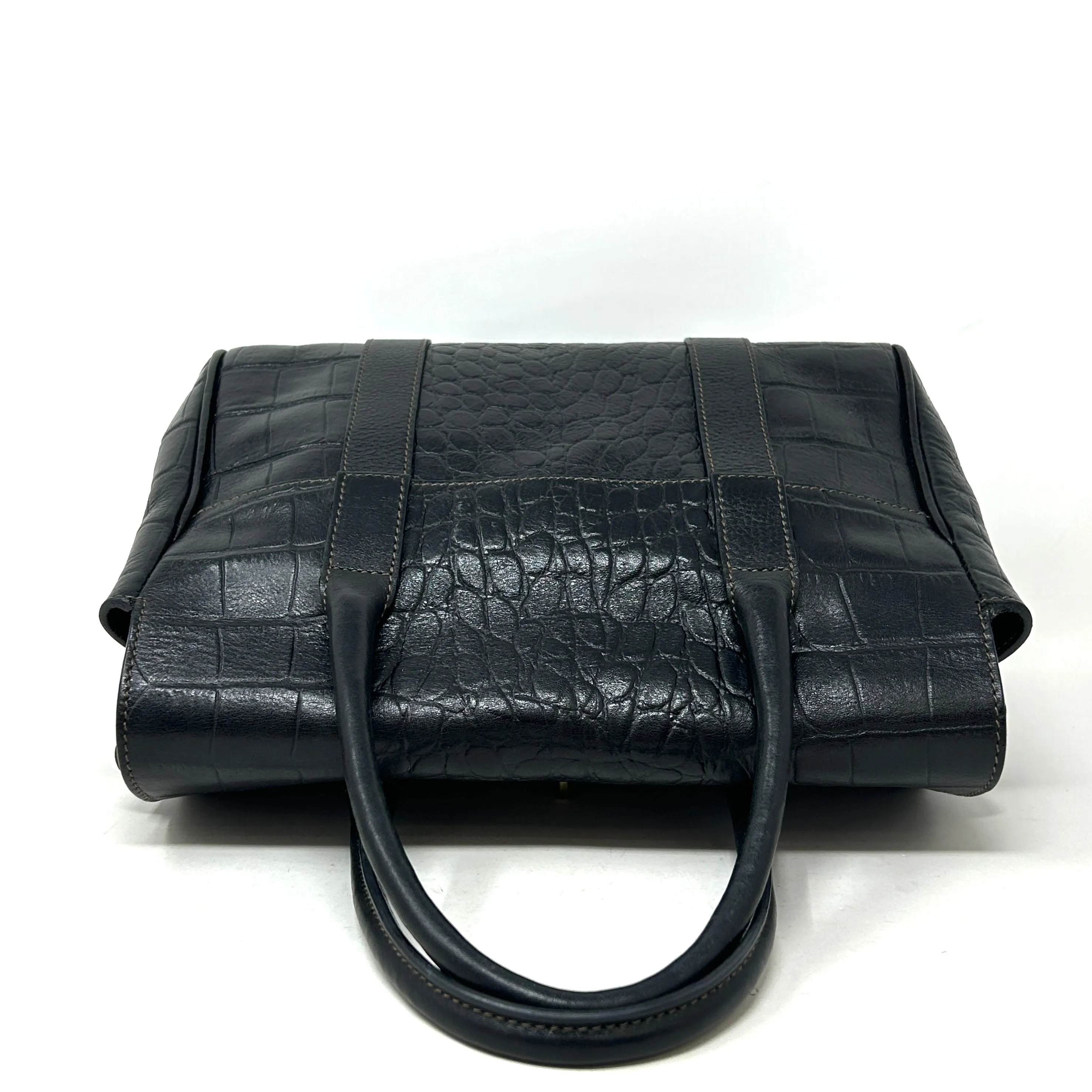 Mulberry Bayswater Black Leather Mock Croc Small Tote Handbag