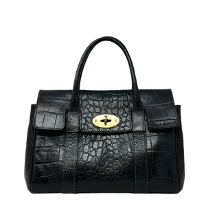 Mulberry Bayswater Black Leather Mock Croc Small Tote Handbag