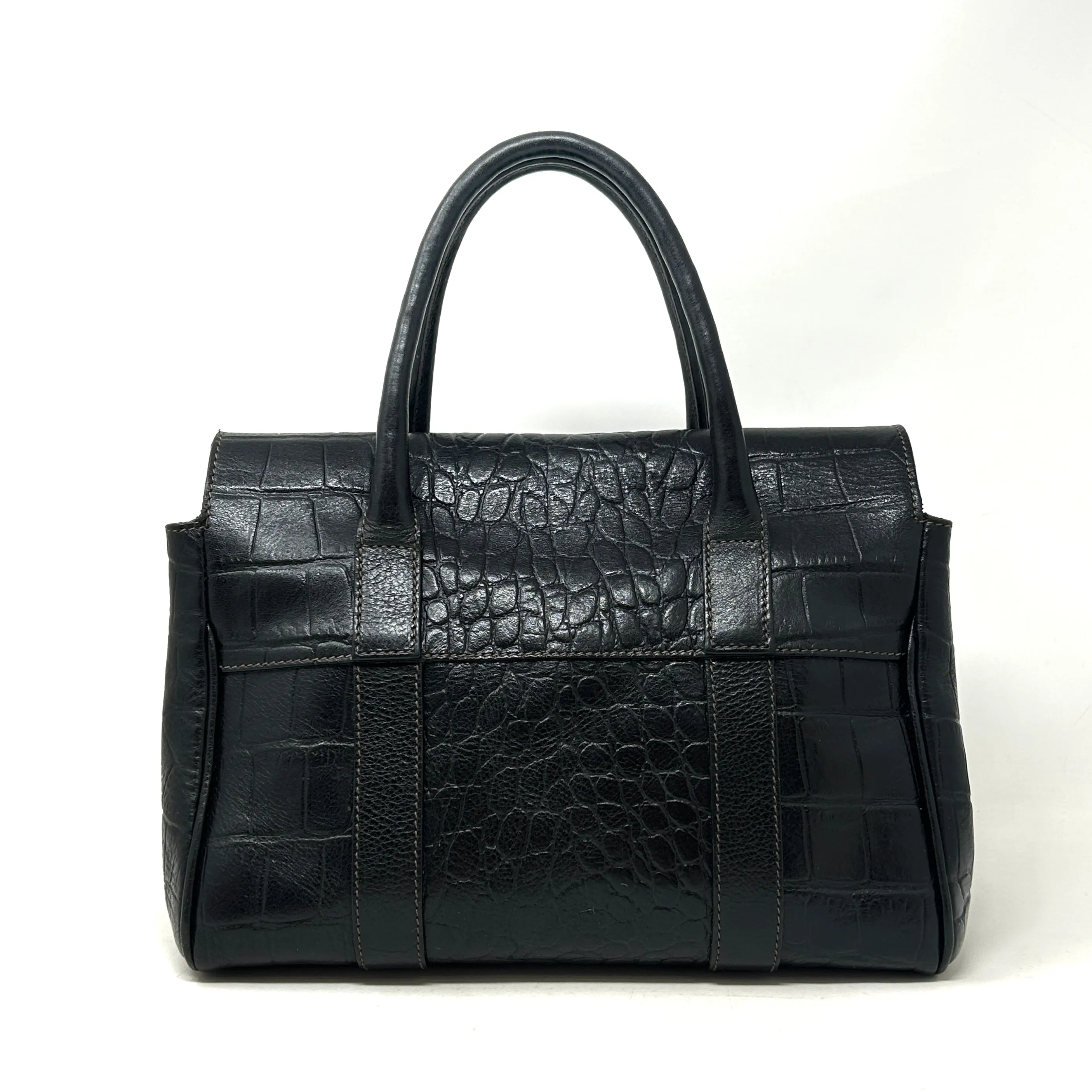 Mulberry Bayswater Black Leather Mock Croc Small Tote Handbag