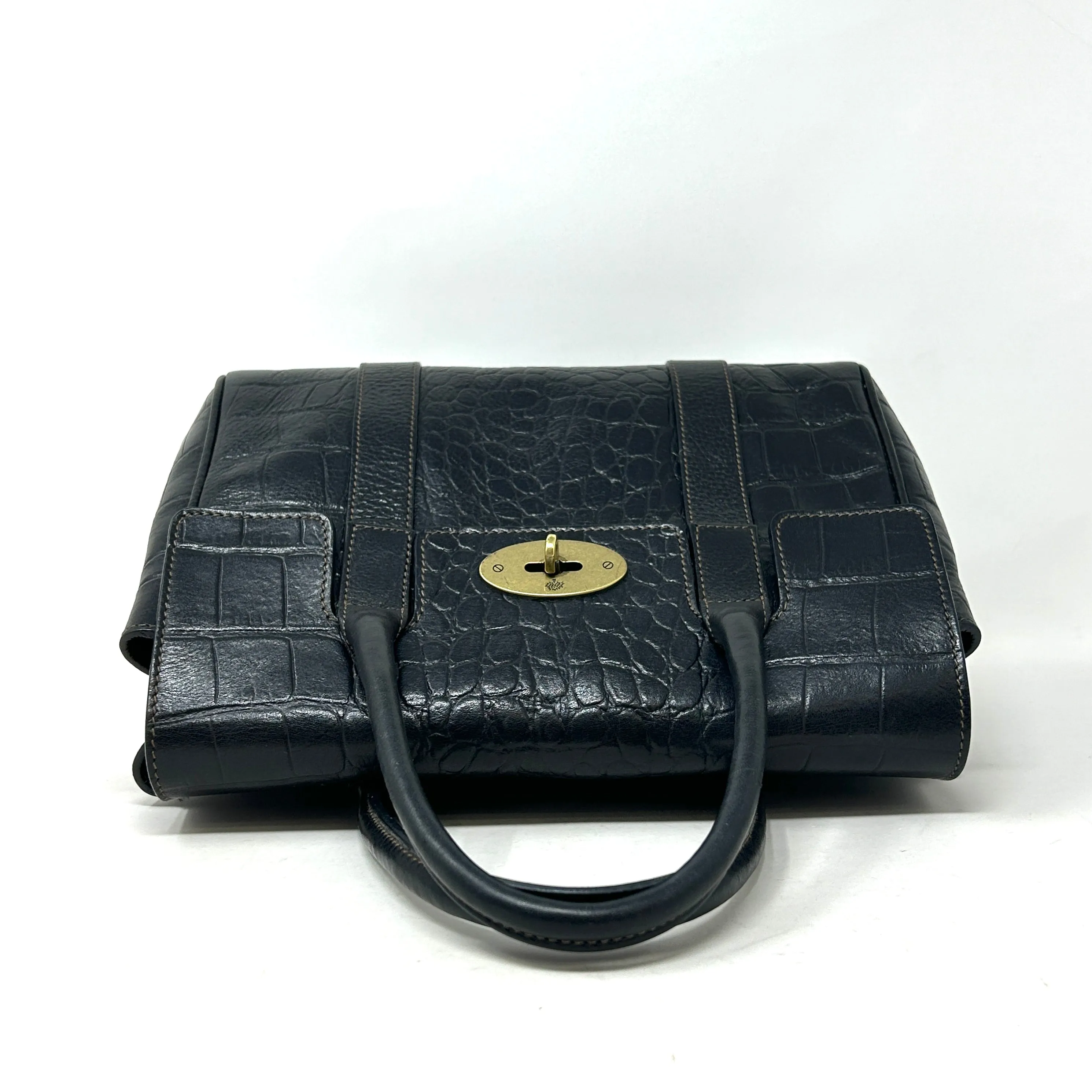 Mulberry Bayswater Black Leather Mock Croc Small Tote Handbag