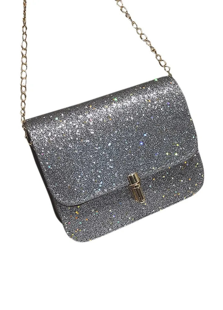 New Fashion Women Sequined Crossbody Bag PU Leather Chain Mini Messenger Shoulder Bag Glitter Handbag