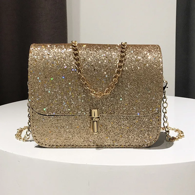 New Fashion Women Sequined Crossbody Bag PU Leather Chain Mini Messenger Shoulder Bag Glitter Handbag