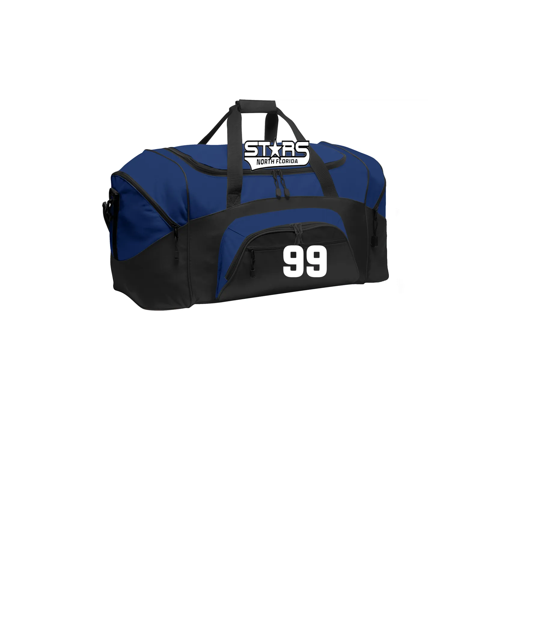 NORTH FLORIDA STARS TRAVEL DUFFEL BAG 2 COLOR LOGO ,1 COLOR NUMBER