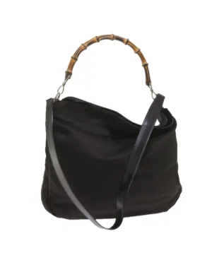 Nylon Shoulder Bag with Bamboo Detail - Black