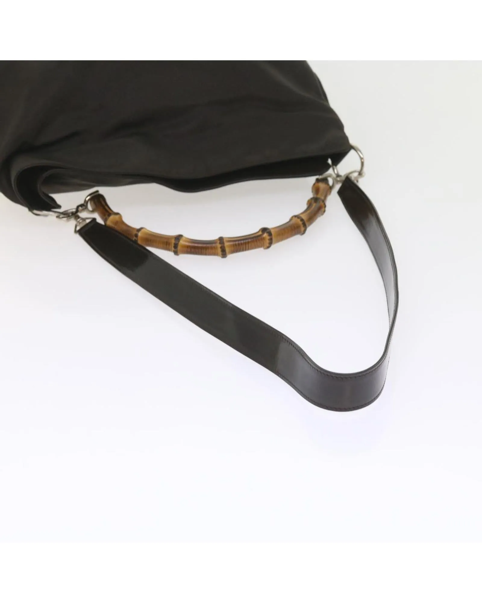 Nylon Shoulder Bag with Bamboo Detail - Black