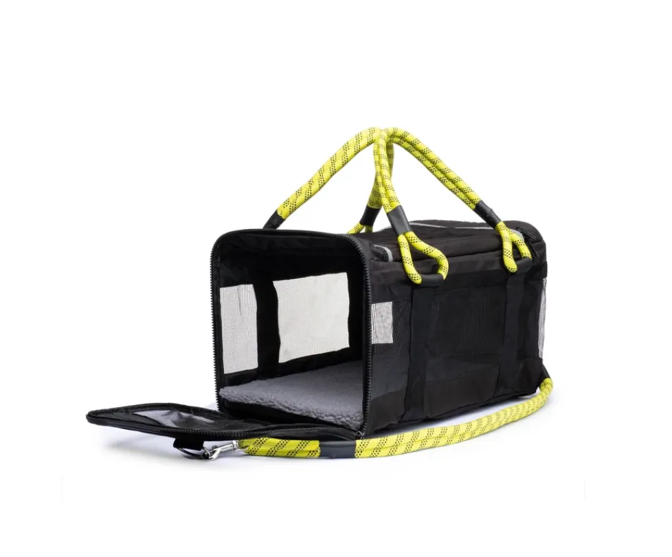 Out-Of-Office Dog Carrier in Black with Neon Yellow Straps (FINAL SALE)