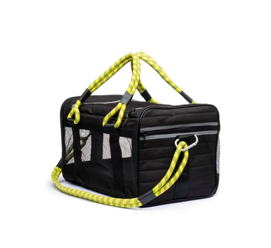 Out-Of-Office Dog Carrier in Black with Neon Yellow Straps (FINAL SALE)