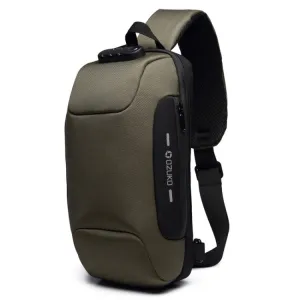 OZUKO 9223 Anti-theft Men Chest Bag Waterproof Crossbody Bag with External USB Charging Port, Style:Standard Size(Army Green)