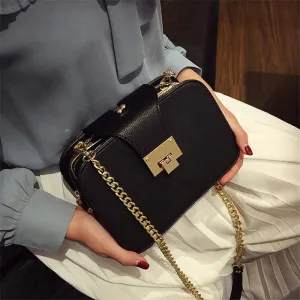 Spacious Flap Shape with Deluxe Chain Strap Vegan Leather Shoulder Bags