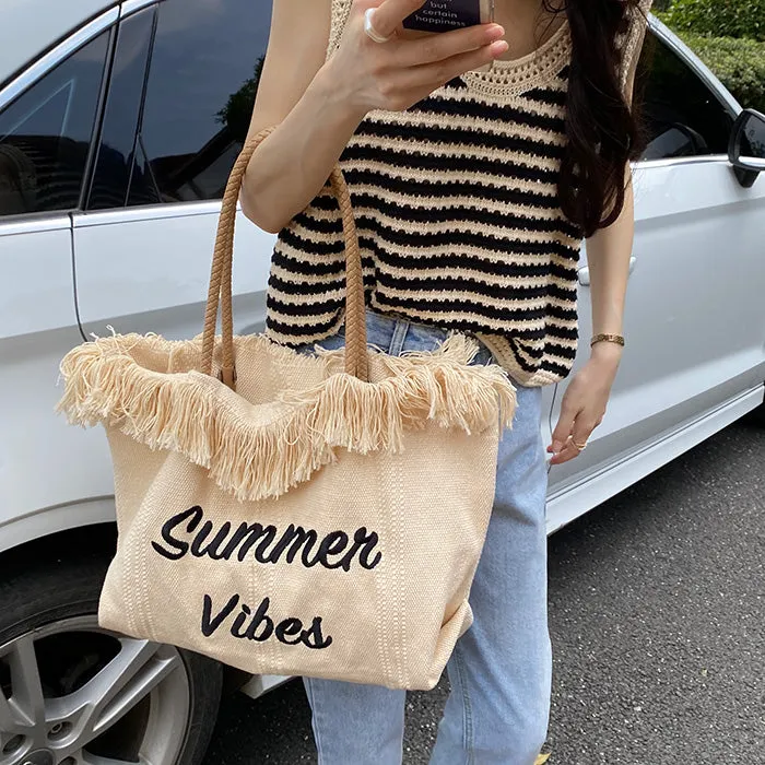 Summer Vibes Letter Print Tote Bag