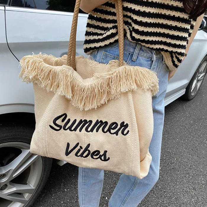 Summer Vibes Letter Print Tote Bag