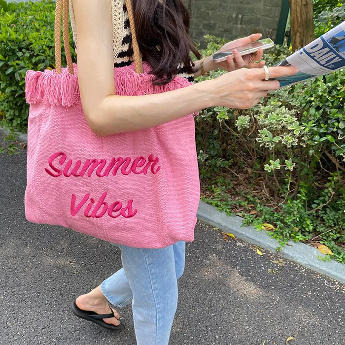 Summer Vibes Letter Print Tote Bag