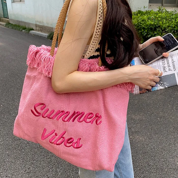 Summer Vibes Letter Print Tote Bag