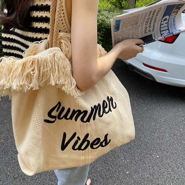 Summer Vibes Letter Print Tote Bag