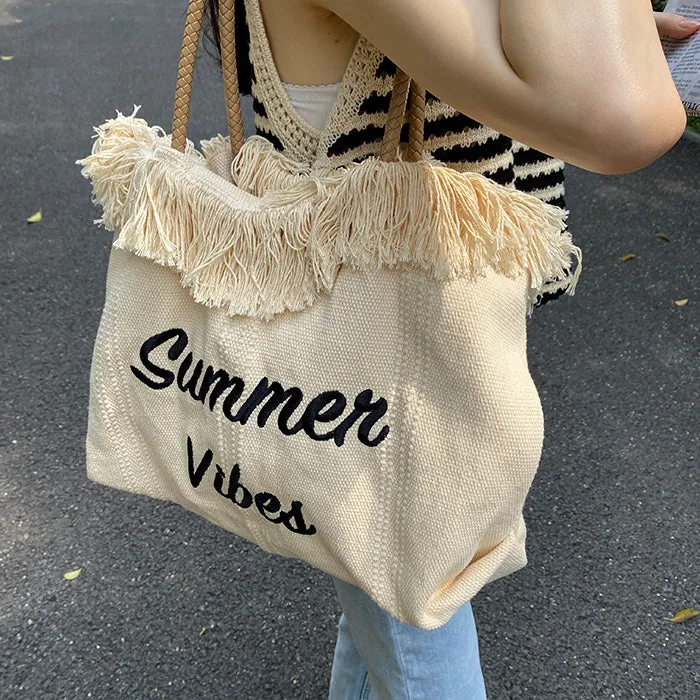 Summer Vibes Letter Print Tote Bag