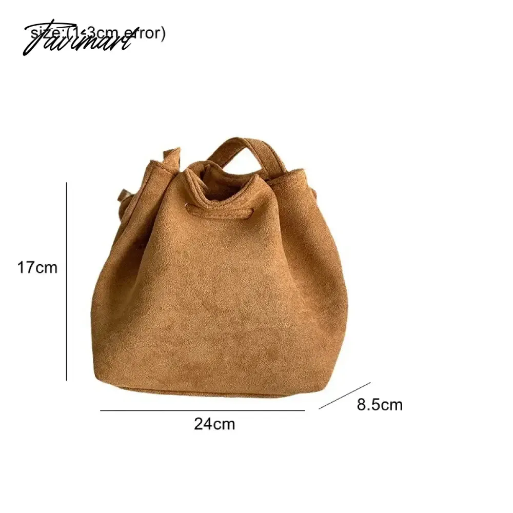 Tavimart Ins Suede Designer Luxury Bag Winter Retro Drawstring Crossbody Bucket Bags Long Strap Mini Cute Women's Shoulder Handbags