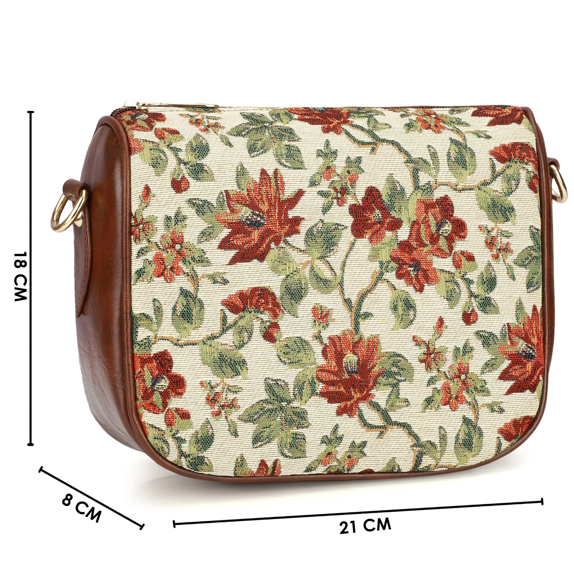 The Clownfish Garnet Series Printed Handicraft Fabric & Tapestry Crossbody Sling Bag for Women Ladies Single Shoulder Bag Shoulder Belt (Off White-Floral)