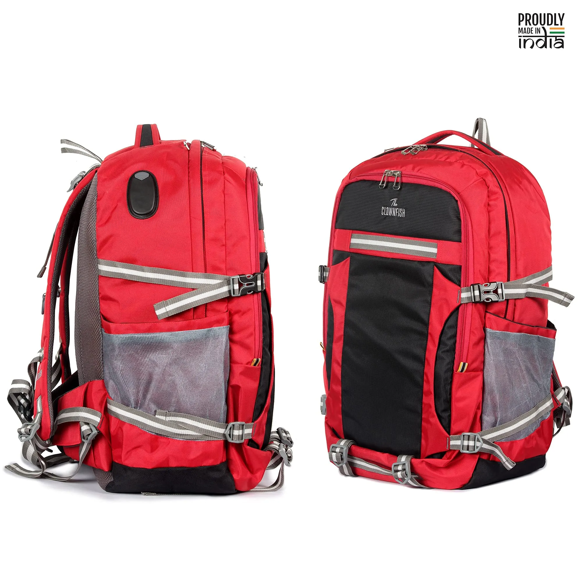 THE CLOWNFISH Mission 48 Litres Polyester Unisex Travel Backpack Rucksack for Outdoor Sports Camp Trek (Red)