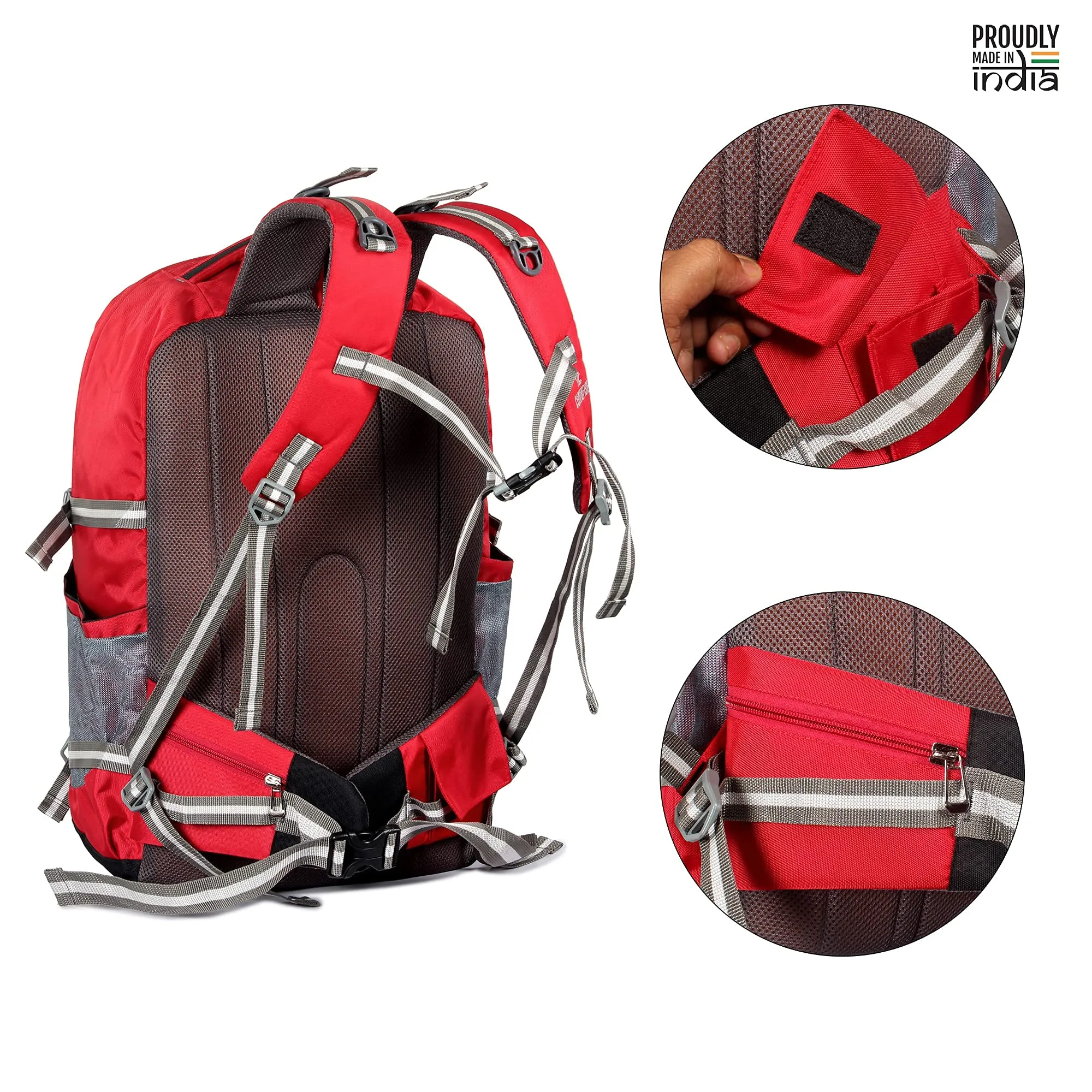 THE CLOWNFISH Mission 48 Litres Polyester Unisex Travel Backpack Rucksack for Outdoor Sports Camp Trek (Red)