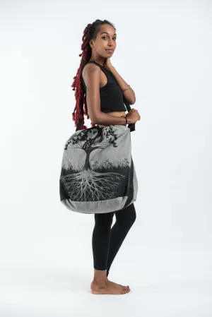 Tree of Life Oversize Drawstring Shoulder Bag  in Denim Gray