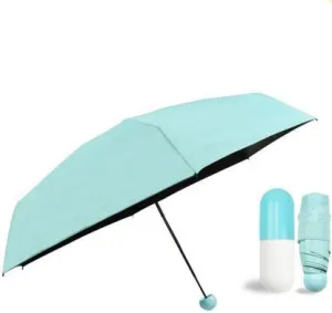 Umbrella with Capsule Shape Bottle Case Cover & Long Size Handle | Small Cute Sun & Rain Waterproof Ultra Portable Protective Mini Travel UV Umbrella