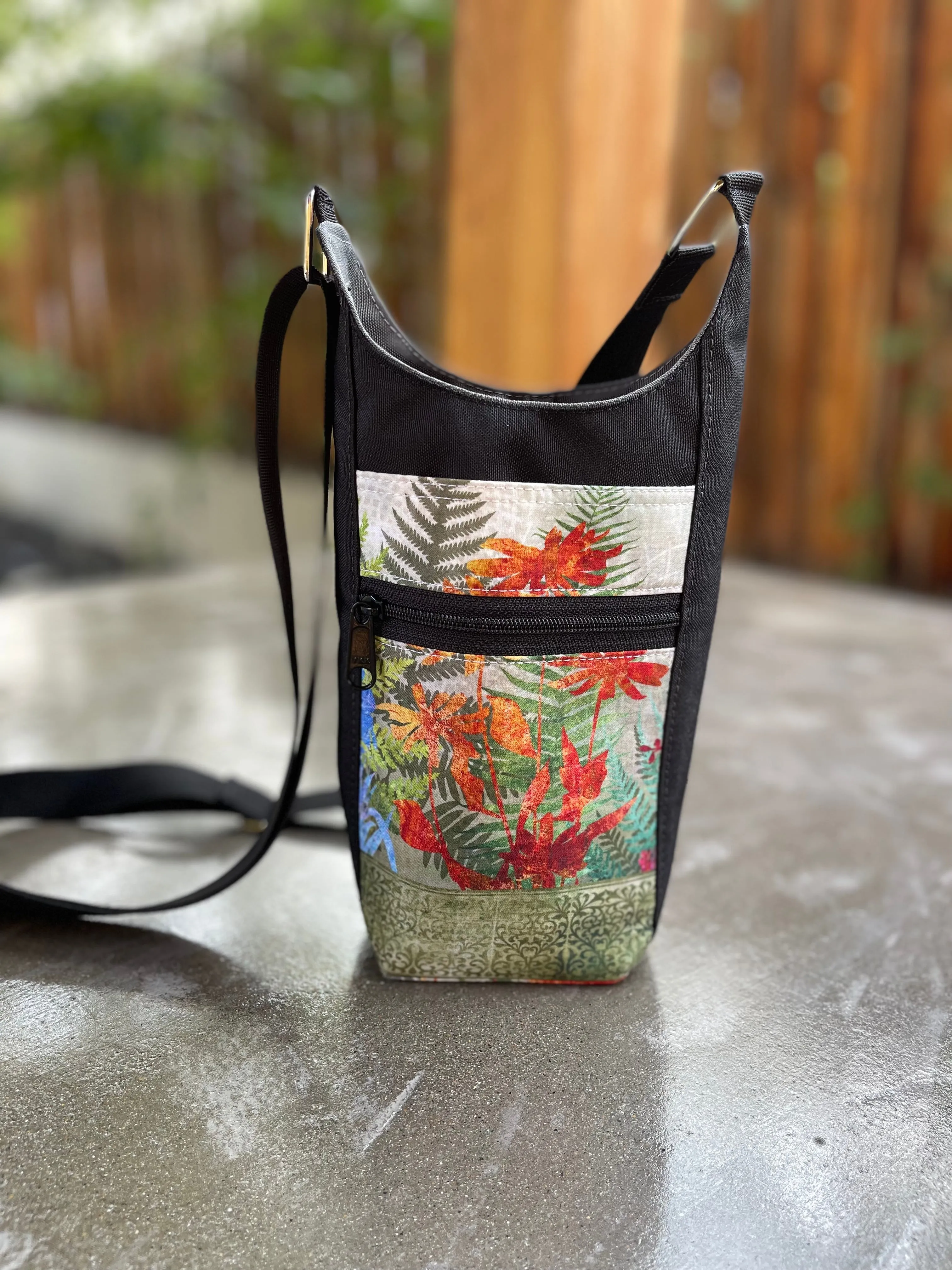 Water Bottle Crossbody Bag - Day Drinker - FernTastic Fabric Pocket