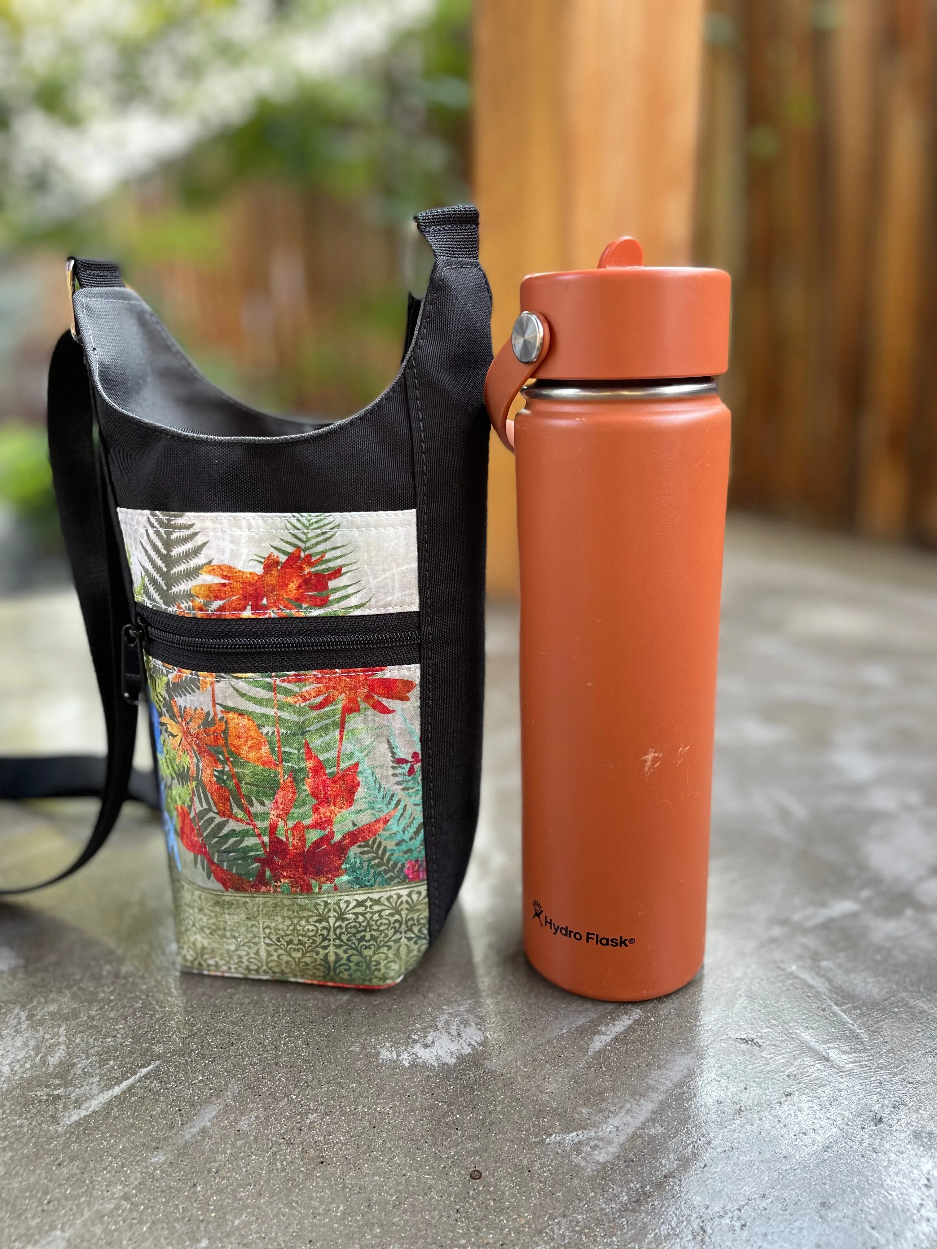 Water Bottle Crossbody Bag - Day Drinker - FernTastic Fabric Pocket