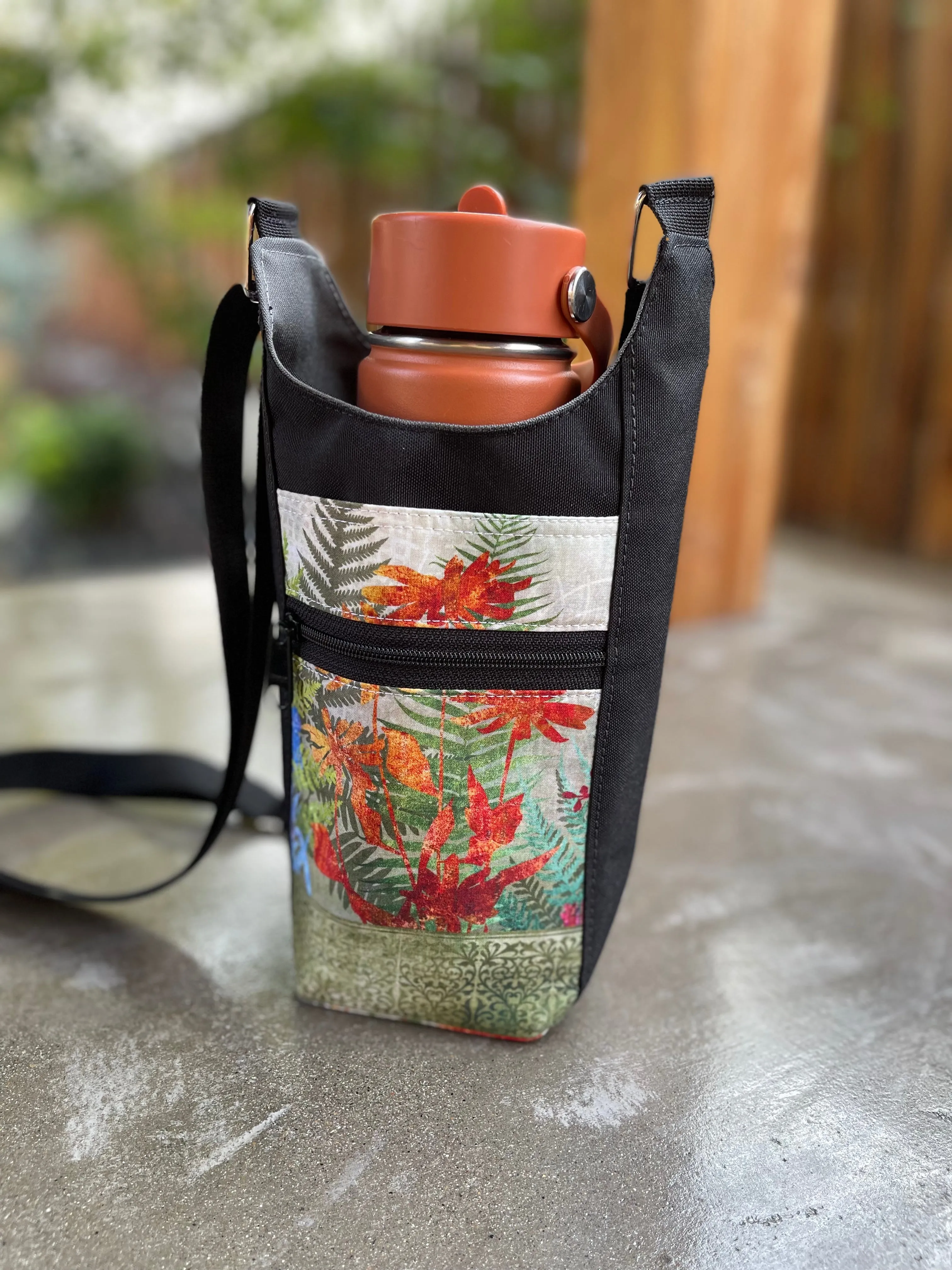 Water Bottle Crossbody Bag - Day Drinker - FernTastic Fabric Pocket