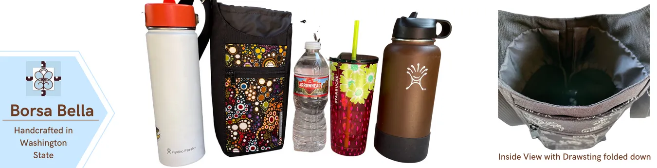 Water Bottle Crossbody Bag - Day Drinker - Happy Fabric Pocket