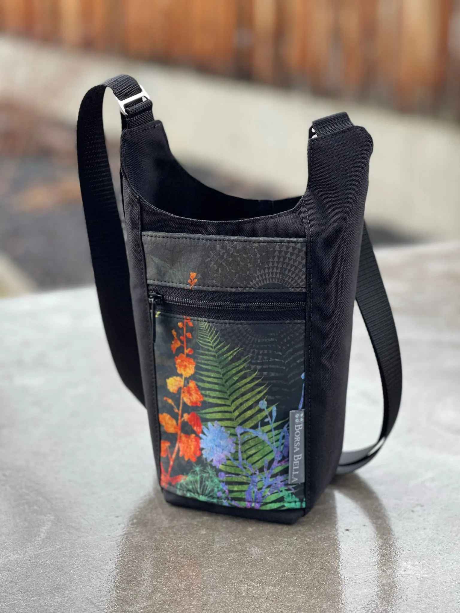 Water Bottle Crossbody Bag - Day Drinker - Night FernTastic Fabric Pocket