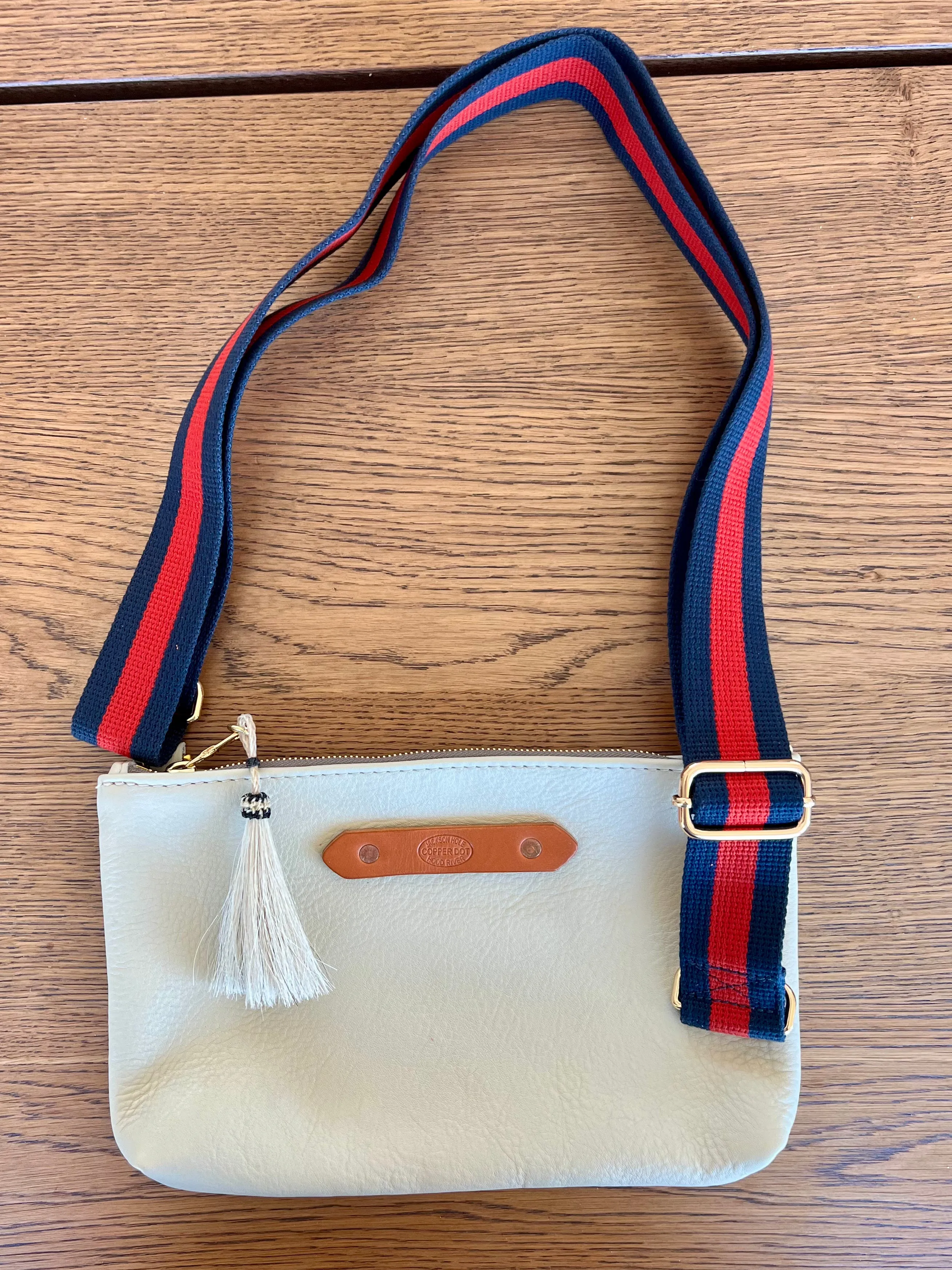 Webbing Shoulder Strap NEW Navy/ Red Stripe - Gold Hardware