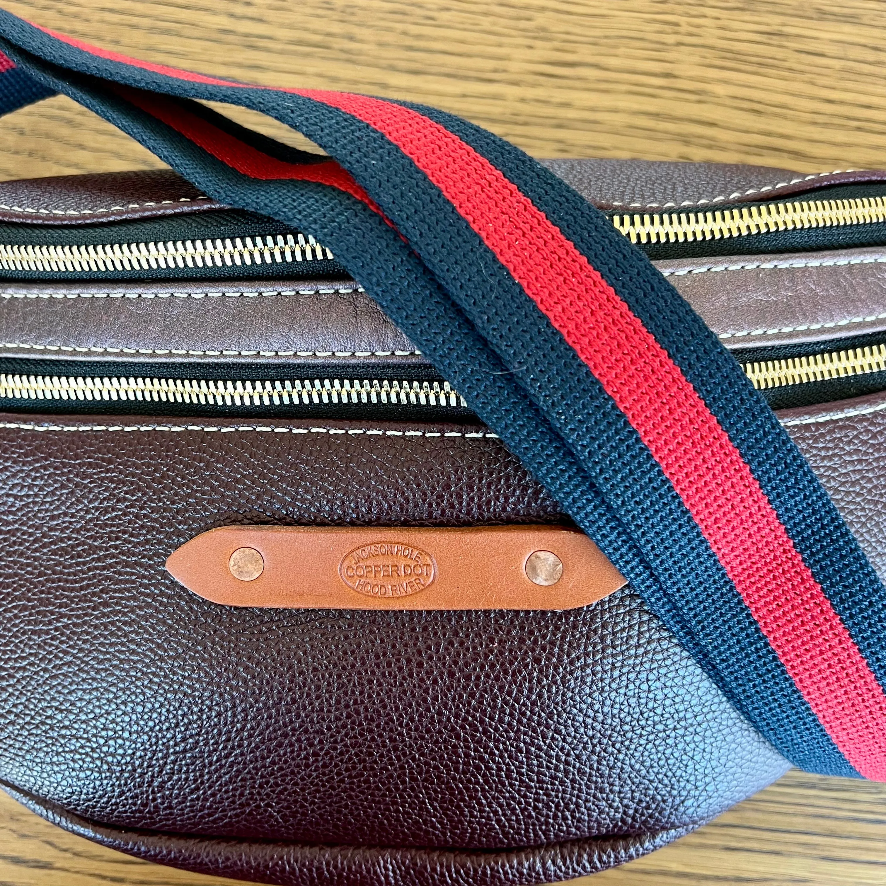 Webbing Shoulder Strap NEW Navy/ Red Stripe - Gold Hardware