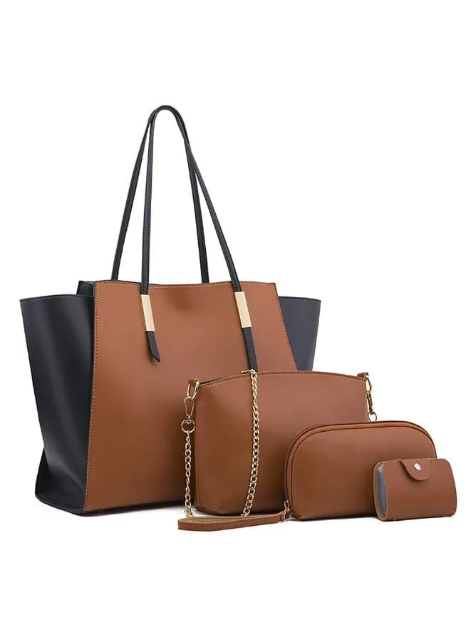 Women Leather Tote Bag Set, 4Pcs One Shoulder Bag One Hand Bag And Two Purses