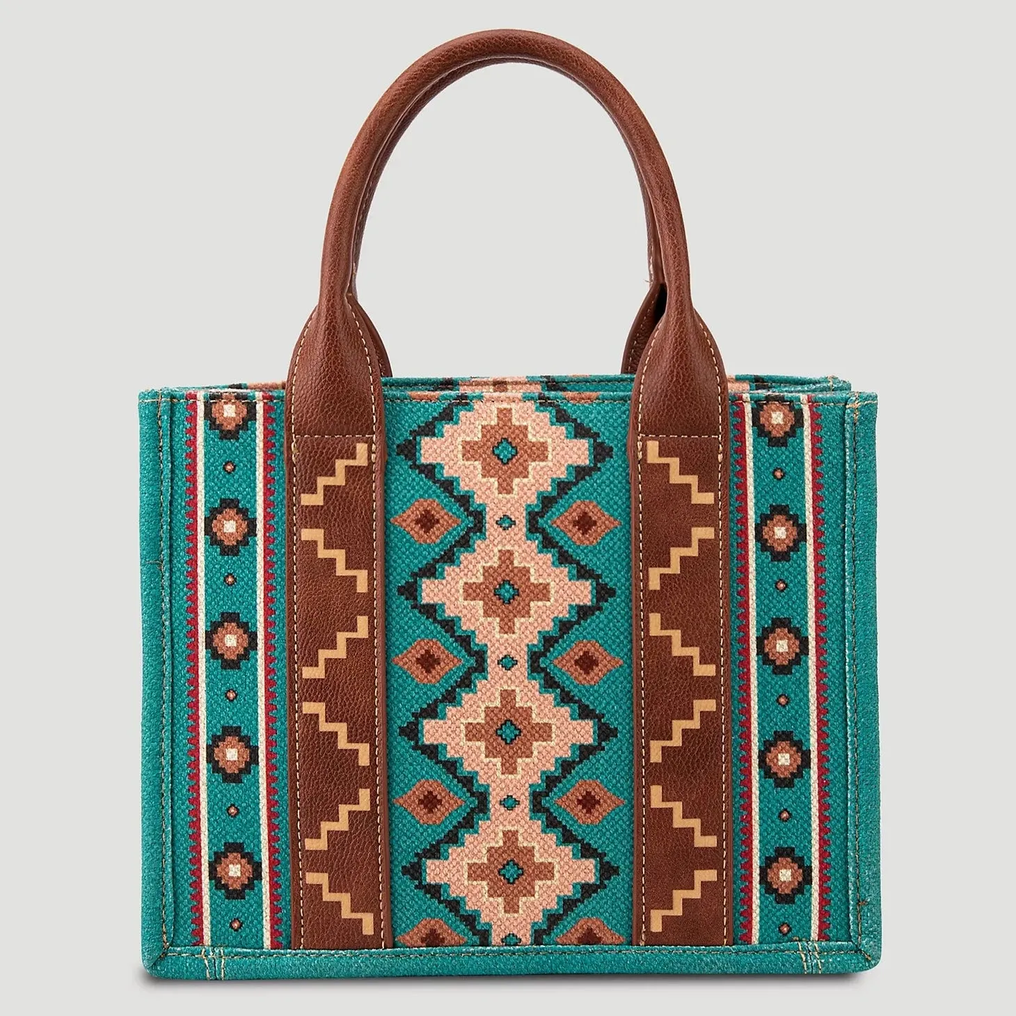 Wrangler Southwestern Print Small Canvas Tote/Crossbody -Dark Turquoise